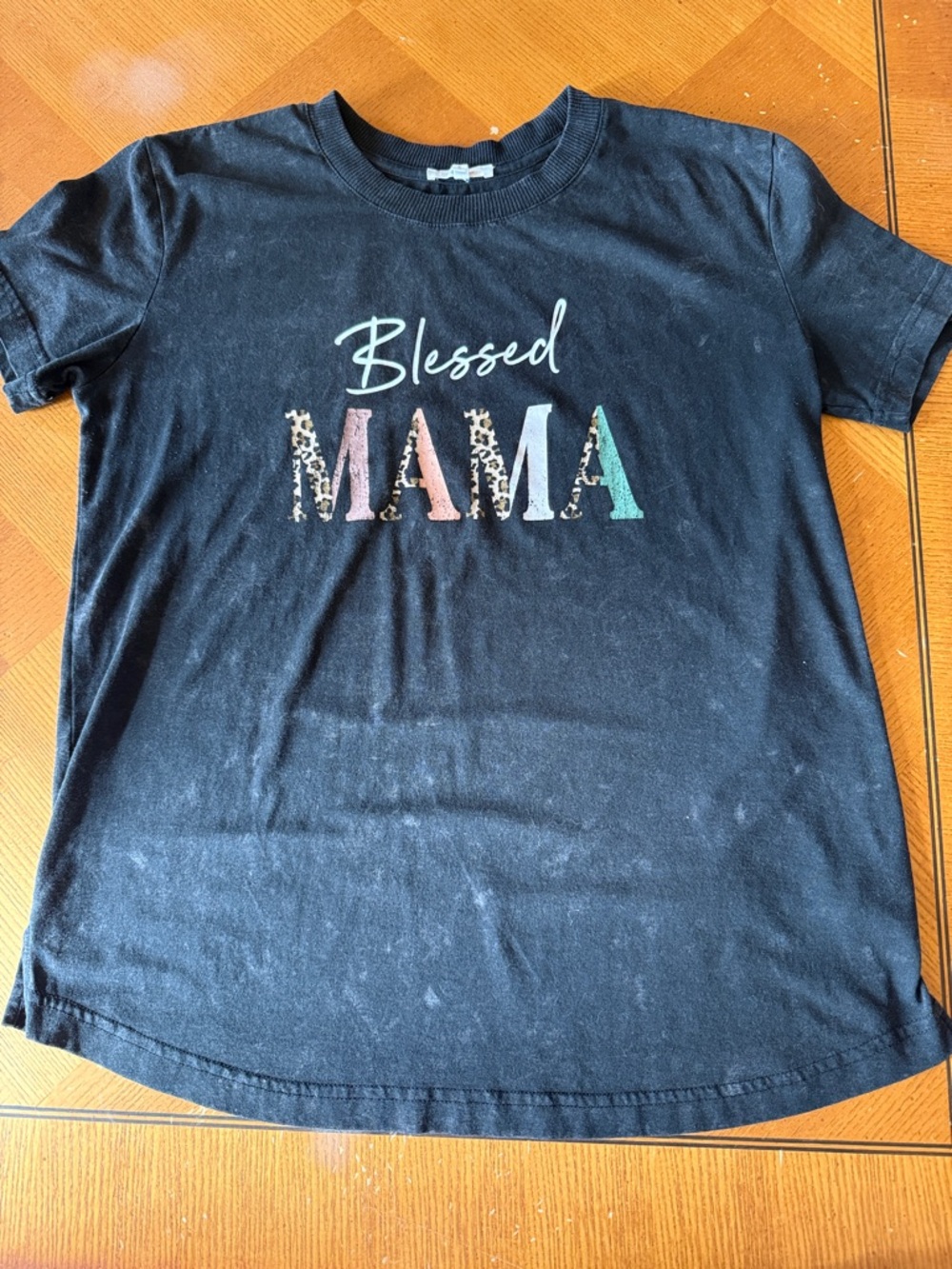 Maurices Black 'Blessed MAMA' Short Sleeve Tee with Leopard & Pastel Letters